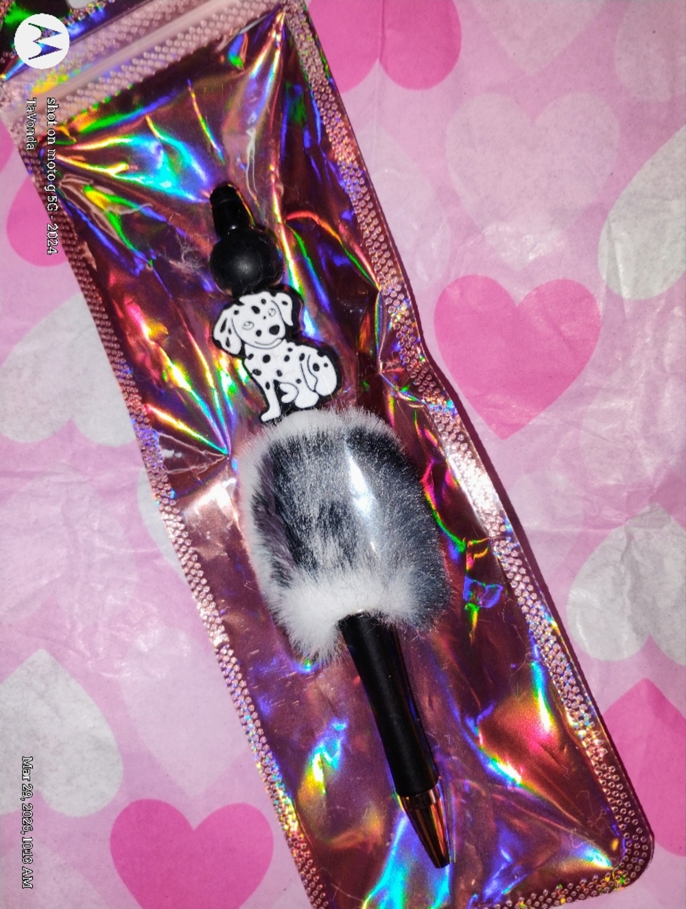🌷Plush Black & White Fluffy Ballpoint Pen with Dalmatian Charm